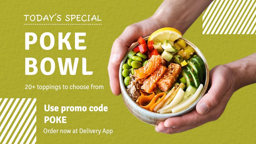 Poke bowl blog banner template, editable text