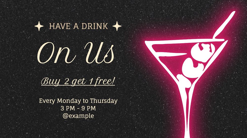 Have a drink on us blog banner template, editable text