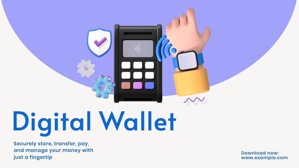 Digital wallet blog banner template, editable text