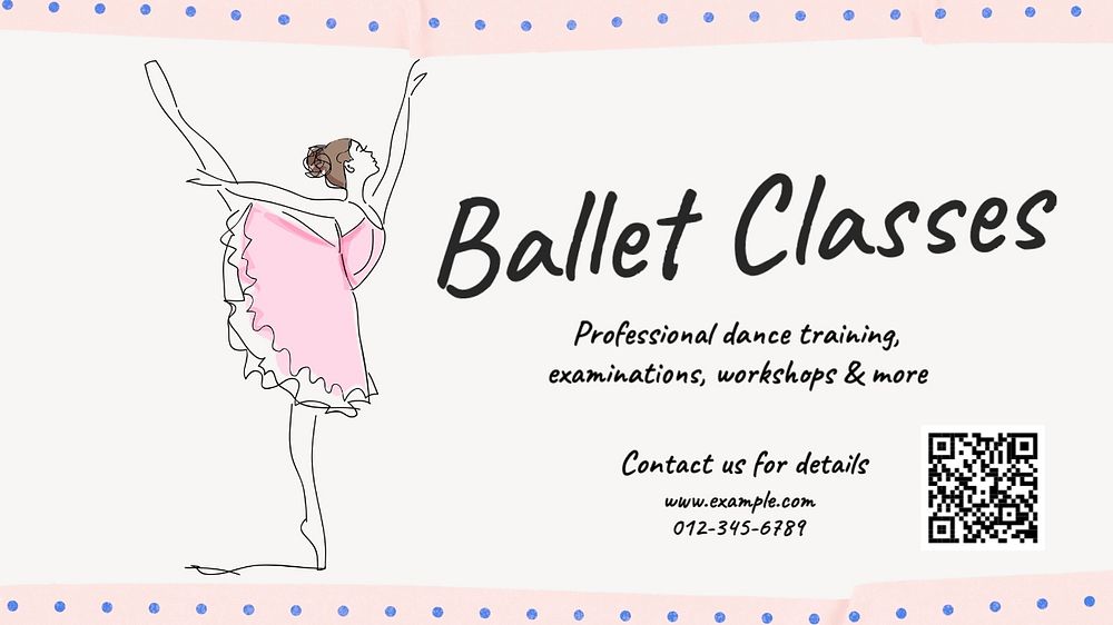 Ballet classes blog banner template, editable text