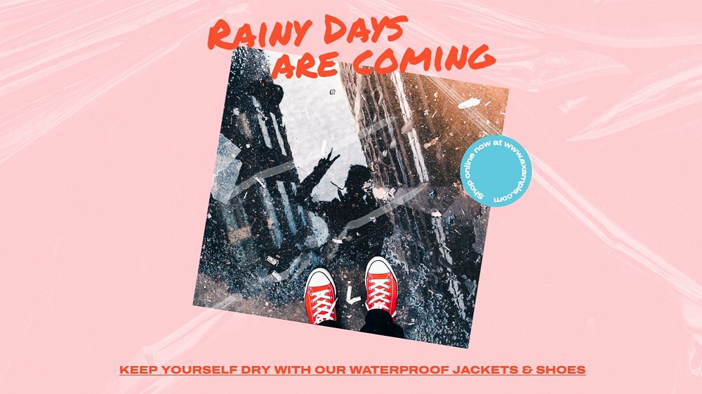 Waterproof clothes blog banner template, editable text