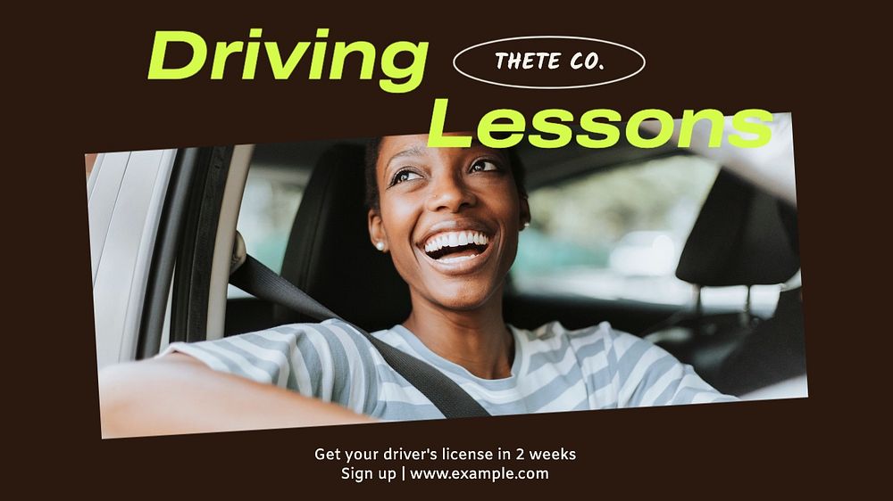 Driving lessons blog banner template, editable text