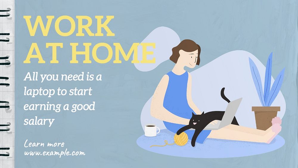 Work at home blog banner template, editable text