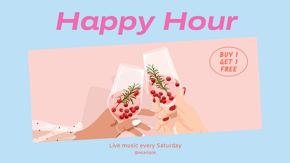 Happy hour blog banner template, editable text