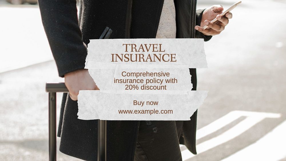 Travel insurance blog banner template, editable text