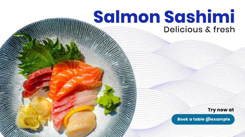 Japanese salmon sashimi blog banner template, editable text