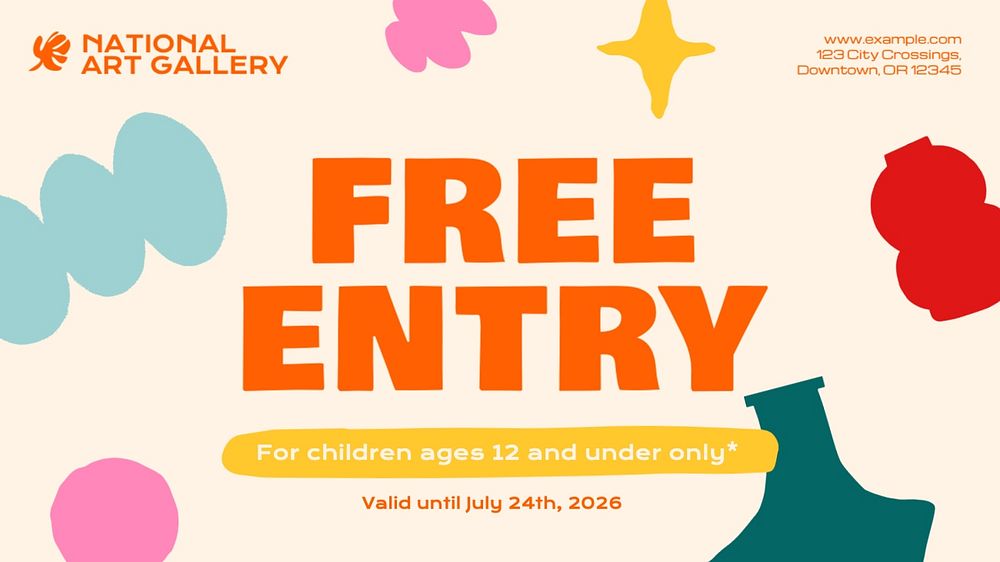 Art gallery entrance pass voucher template, editable design
