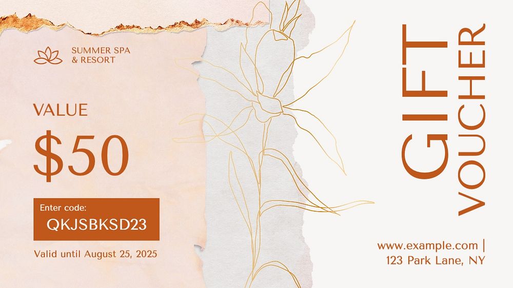 Spa resort voucher template, editable design