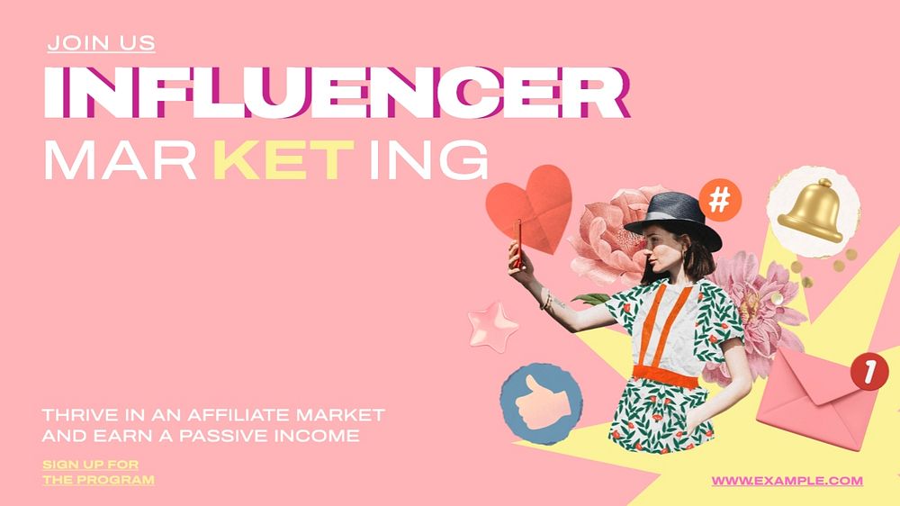 Influencer marketing blog banner template, editable text