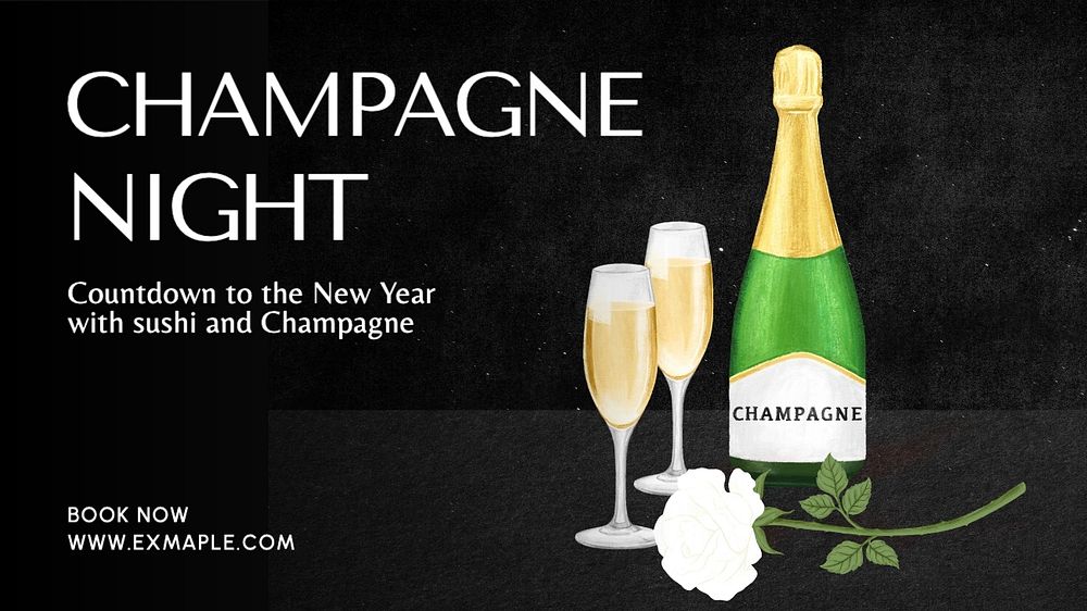 Champagne night blog banner template, editable text