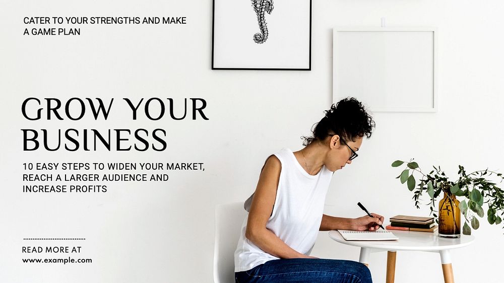 Grow your business blog banner template, editable text