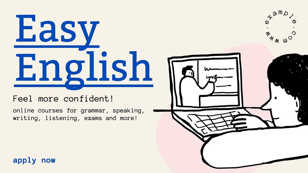 English classes blog banner template, editable text