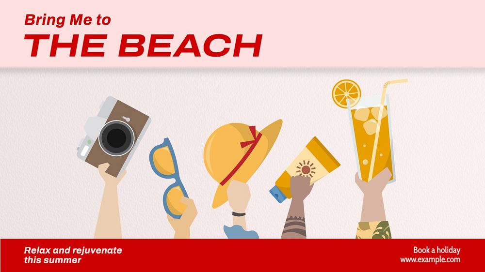 Beach travel blog banner template, editable text