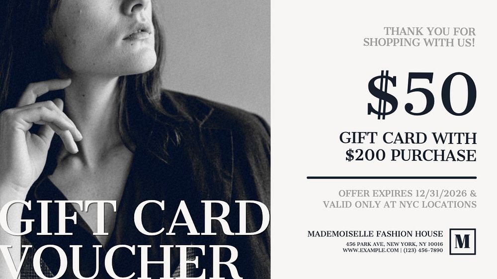 Fashion clothing voucher template, editable design