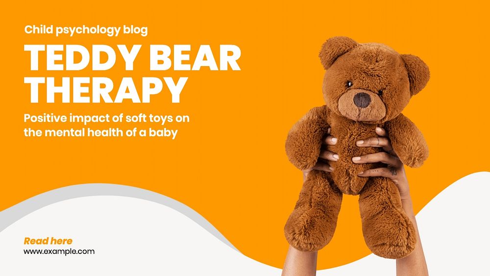 Teddy bear therapy blog banner template, editable text