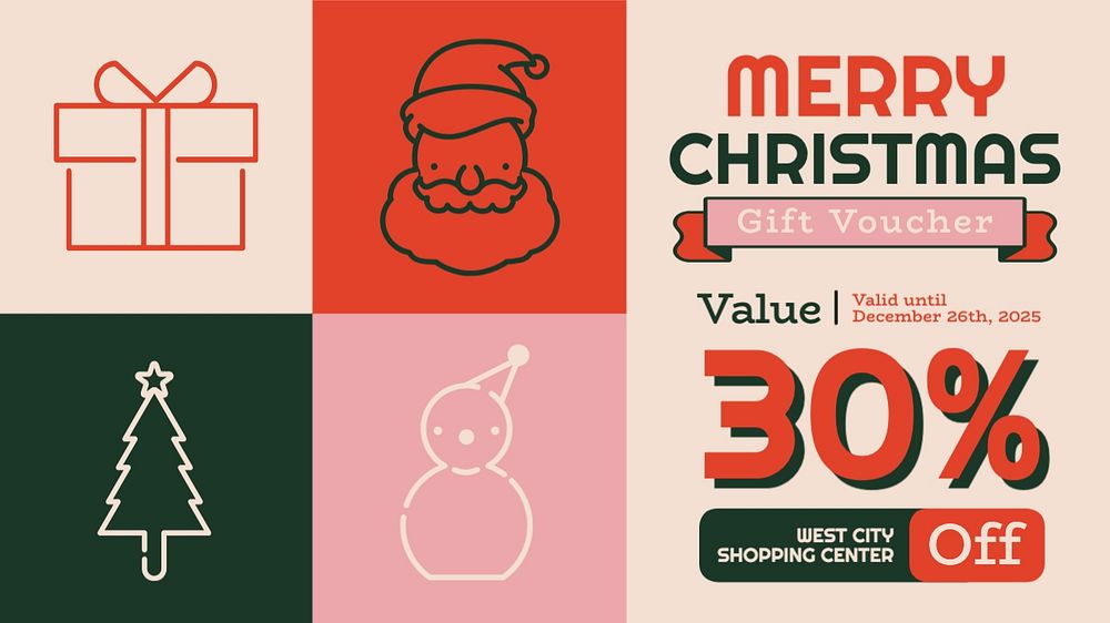 Christmas gift voucher template, editable design