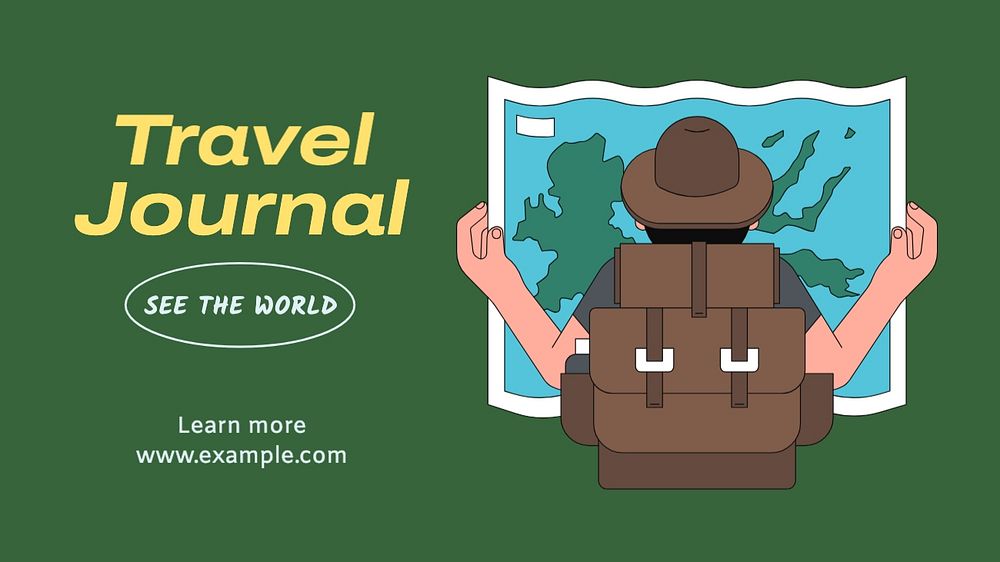 Travel journal blog banner template, editable text