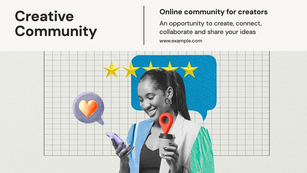 Creative community blog banner template, editable text