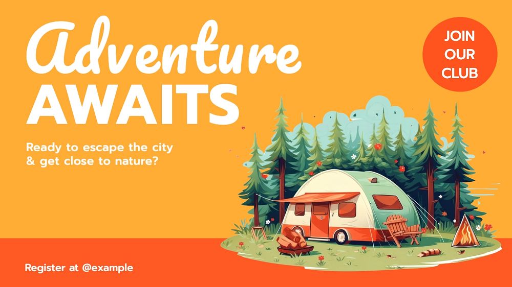 Camping & adventure blog banner template, editable text