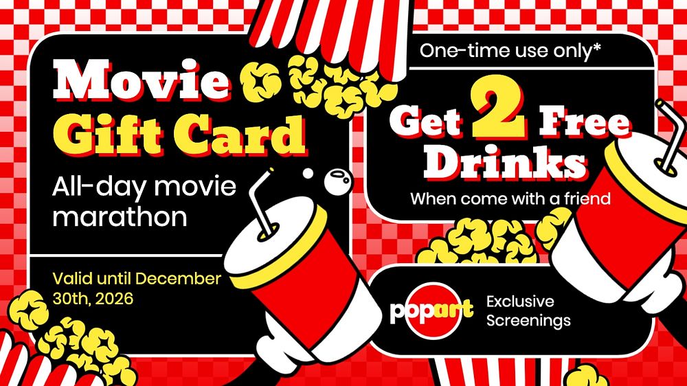 Movie gift card voucher template, editable design