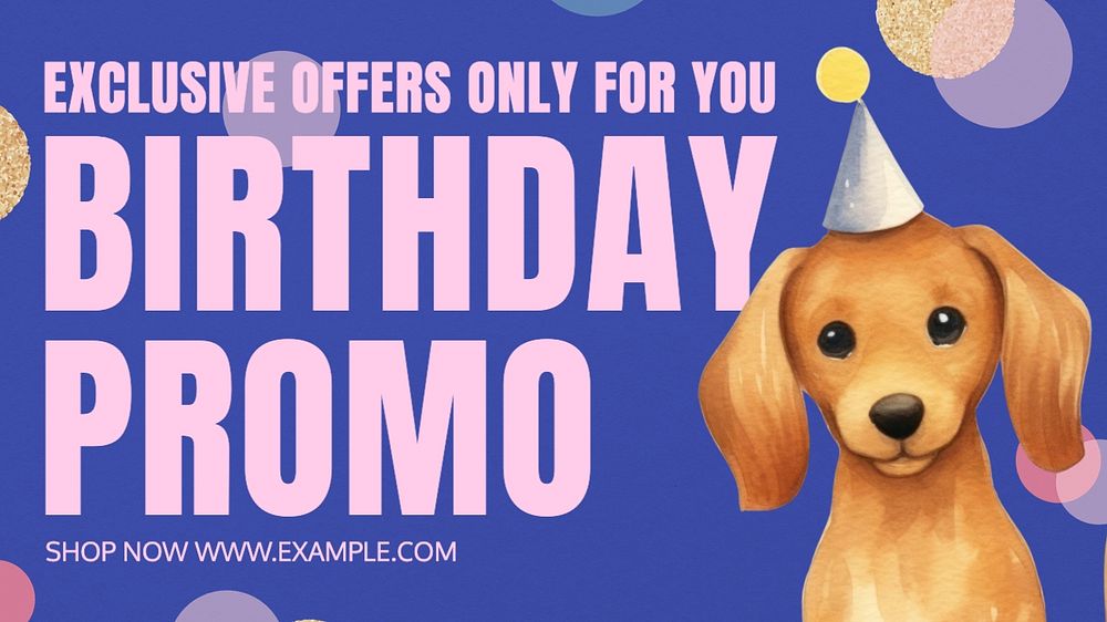 Birthday promo blog banner template, editable text