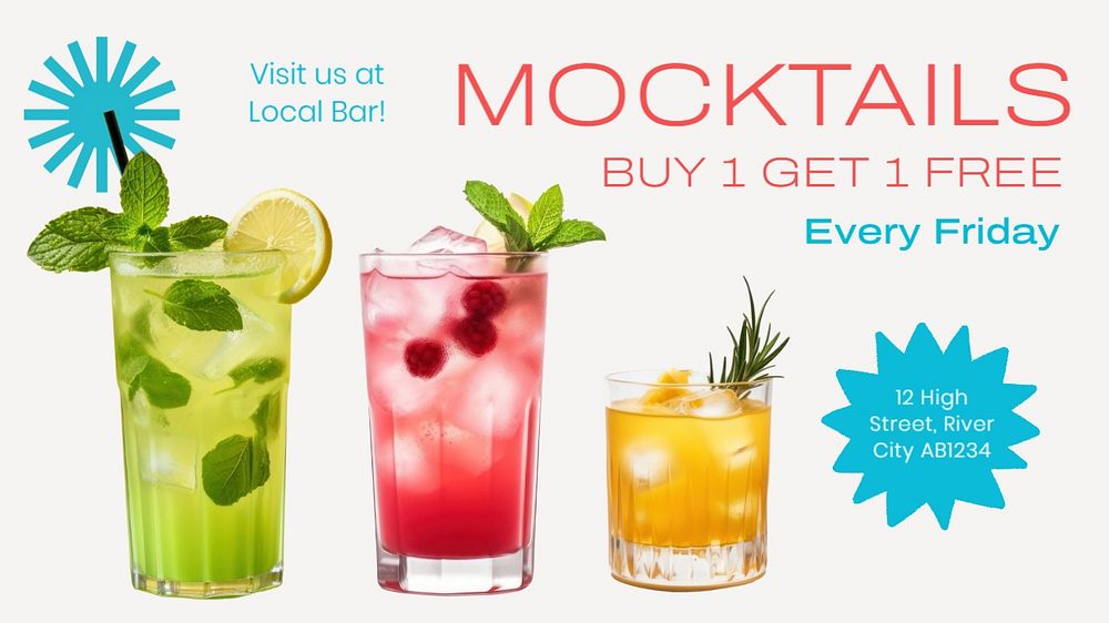 Mocktails promotion blog banner template, editable text