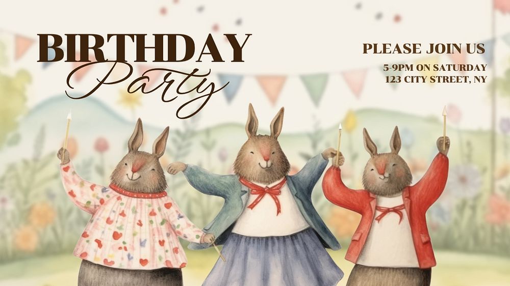 Birthday party blog banner template, editable text