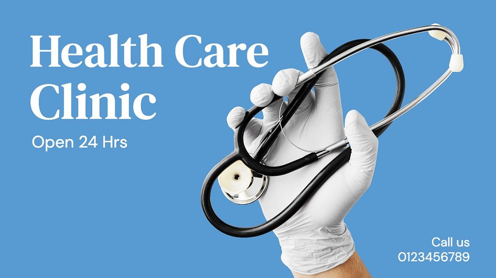 Health care clinic blog banner template, editable text