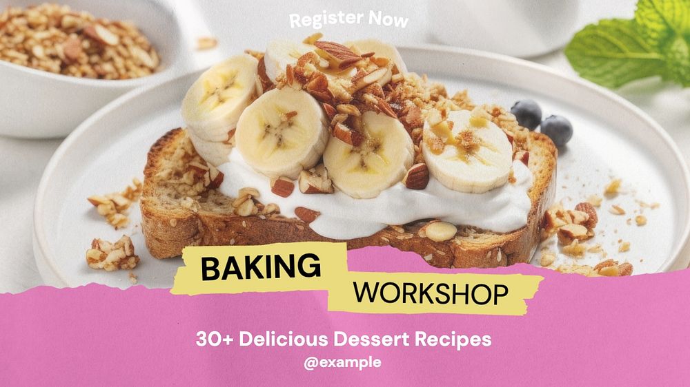 Baking workshop blog banner template, editable text