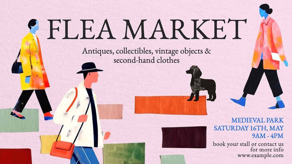 Flea market blog banner template, editable text