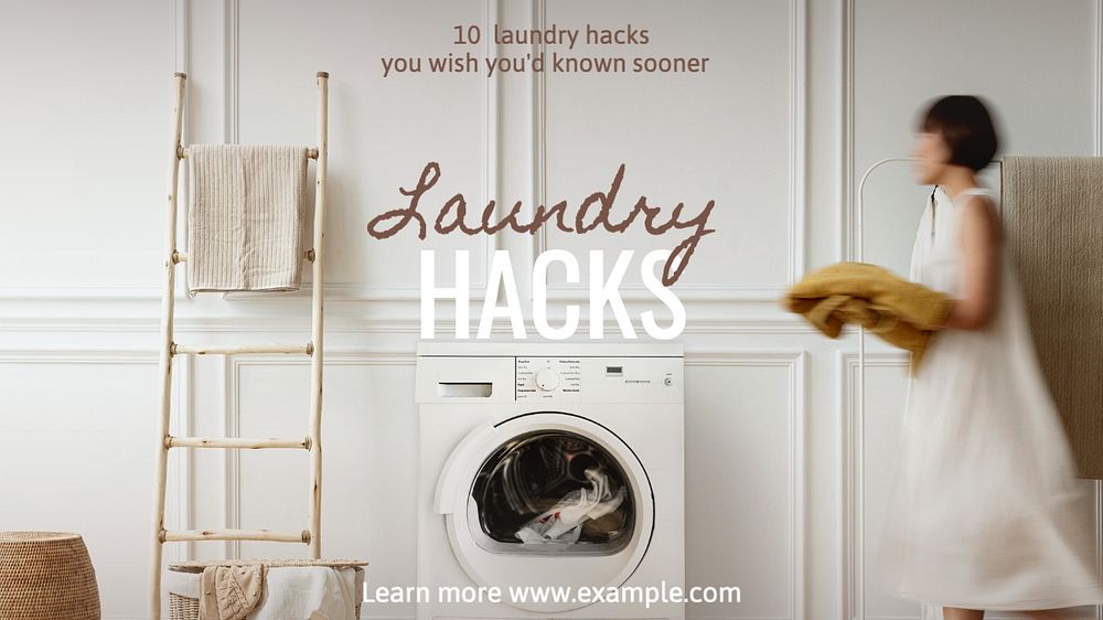 Laundry hacks blog banner template, editable text