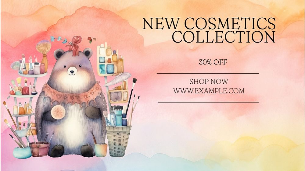 Cosmetics collection sale blog banner template, editable text