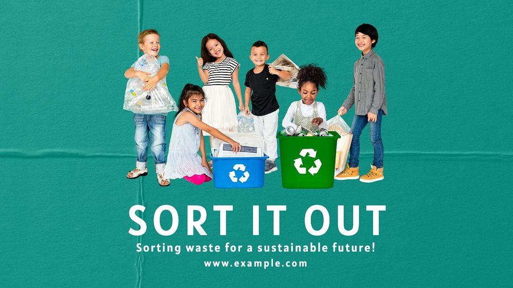 Sorting waste blog banner template, editable text