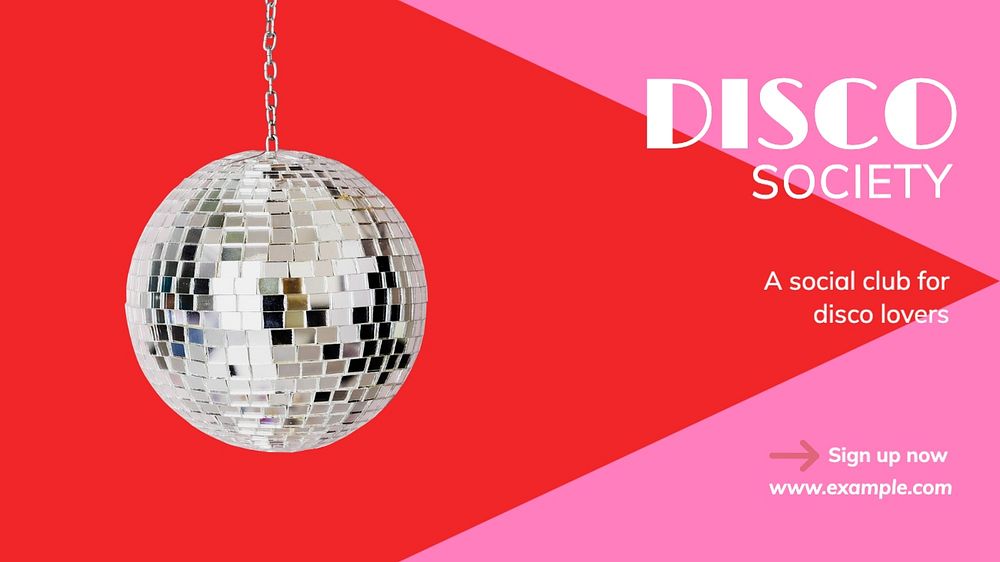 Disco society blog banner template, editable text