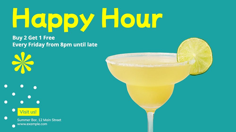 Happy hour blog banner template, editable text