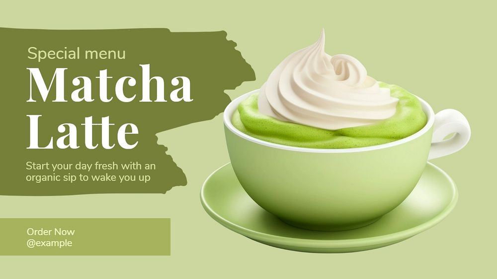 Matcha latte blog banner template, editable text