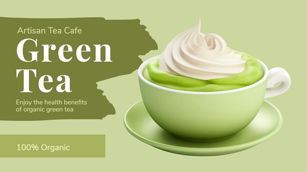 Green tea blog banner template, editable text