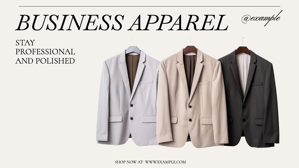 Business Apparel blog banner template, editable text