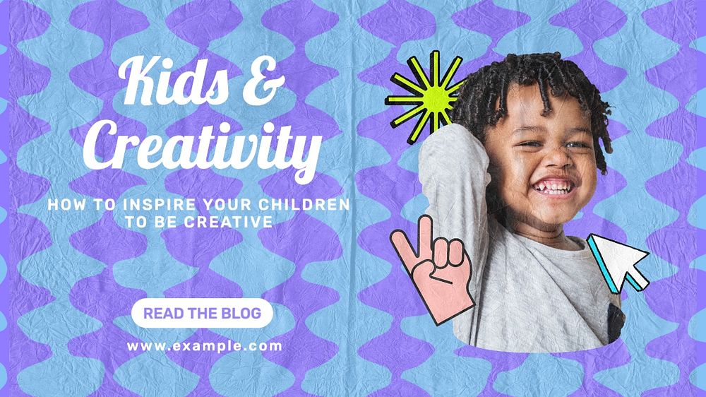 Kids & creativity blog banner template, editable text