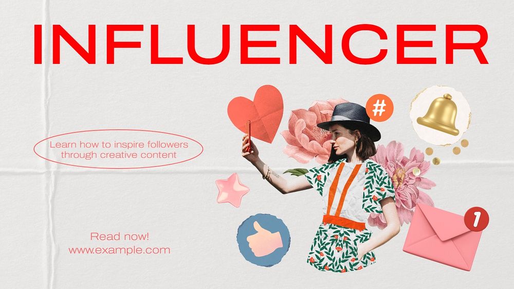 Influencer blog banner template, editable text