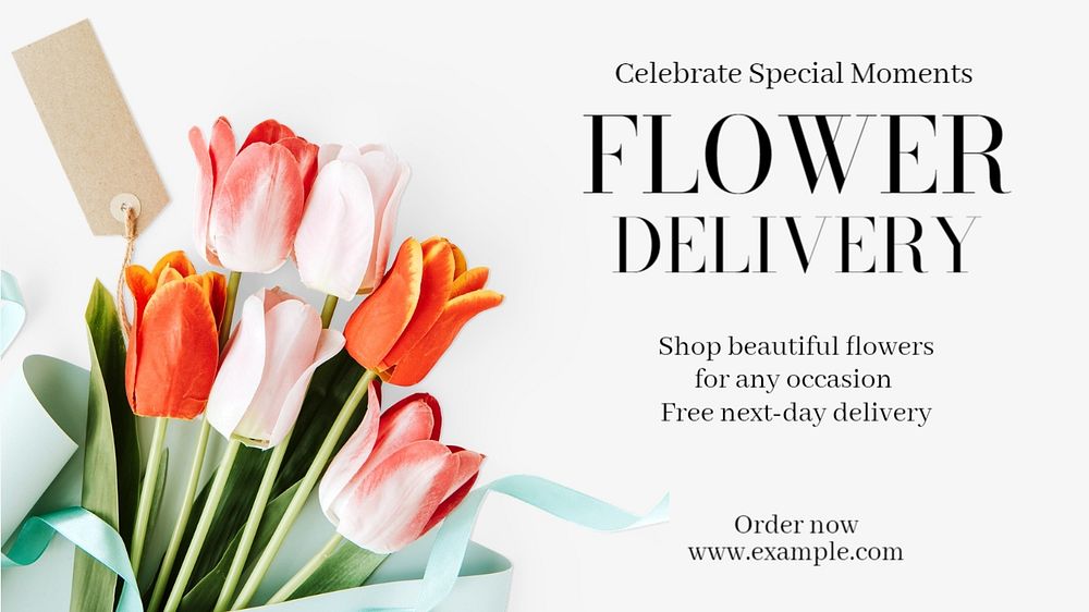 Flower delivery blog banner template, editable text