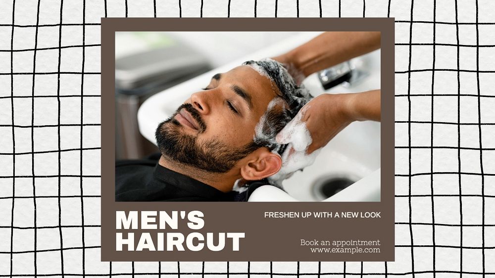 Men's haircut blog banner template, editable text