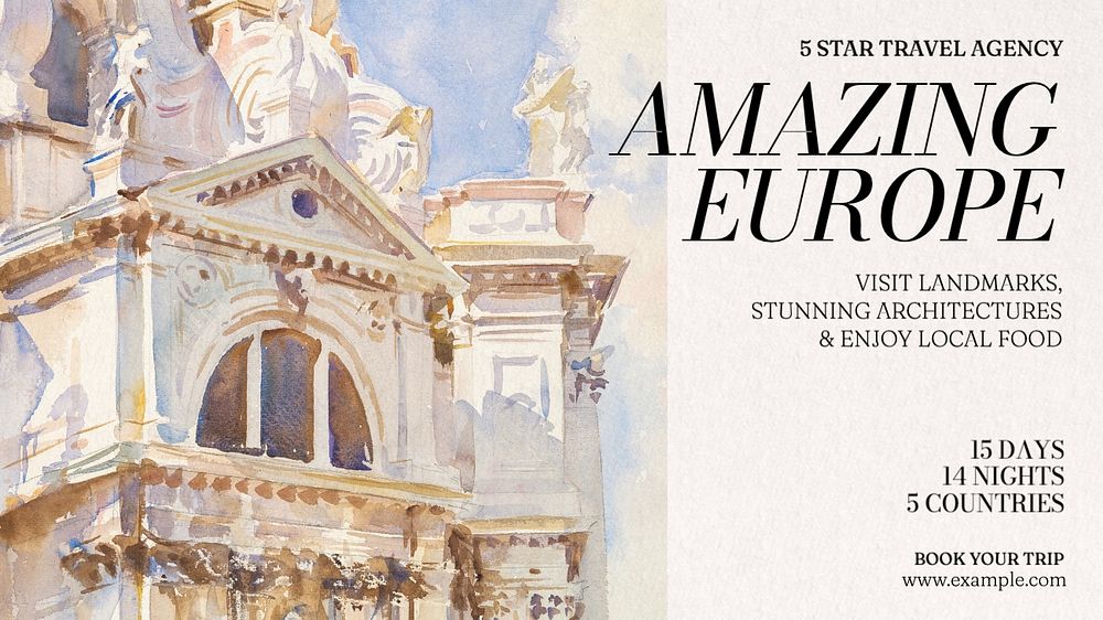 Europe trip blog banner template, editable text