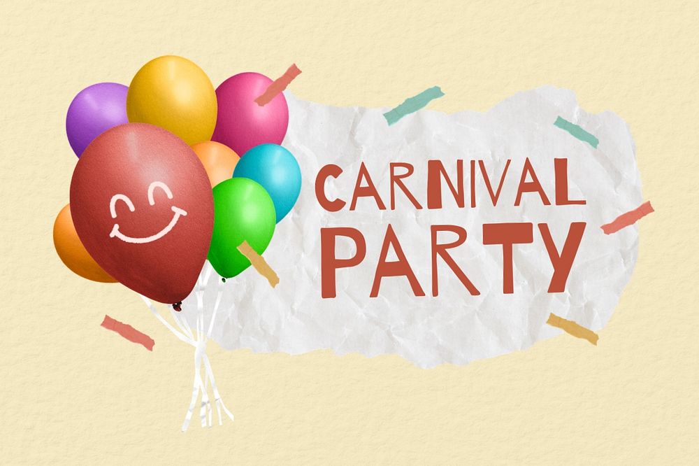 Carnival party, balloons ripped paper remix, editable design