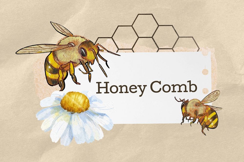 Honey comb, bees and flower paper remix, editable design