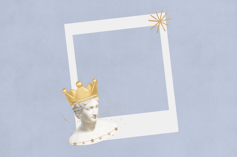 Greek queen statue instant film frame, creative remix, editable design