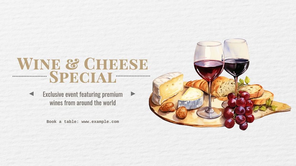 Wine & cheese special blog banner template, editable text