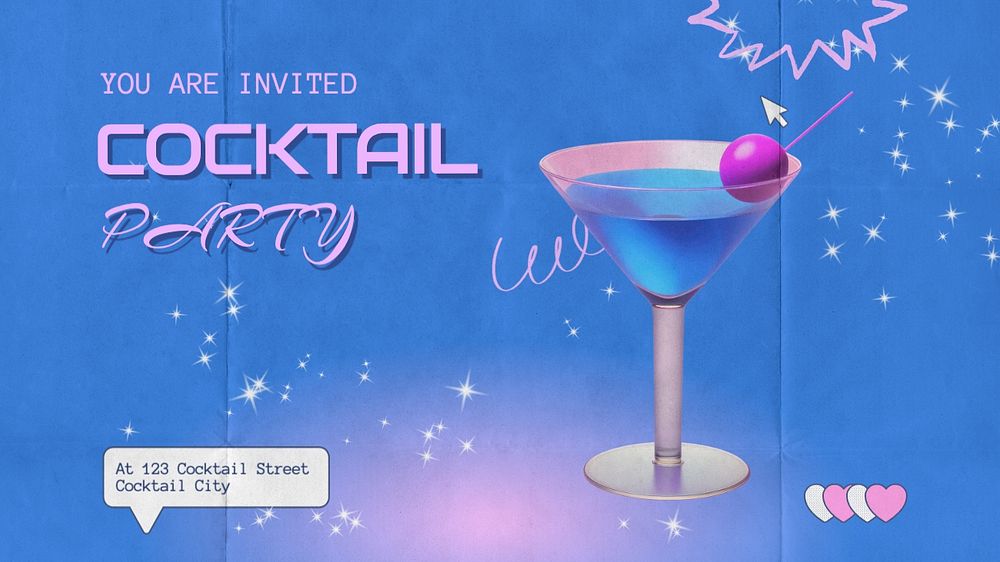 Cocktail party blog banner template, editable text