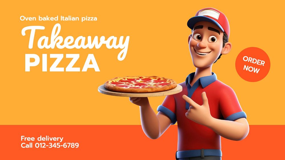 Takeaway pizza blog banner template, editable text