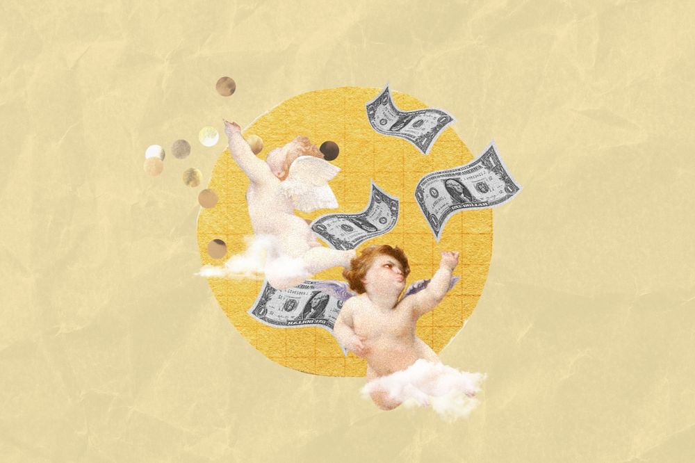 Vintage cherubs money investment collage illustration editable design